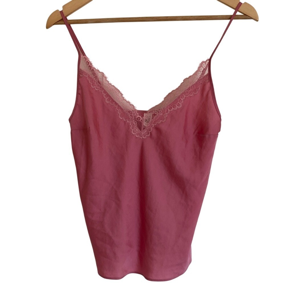 Victorias Secret Womens Pink Satin Lace Trim Camisole Size M Y2k Feminine Girly‎